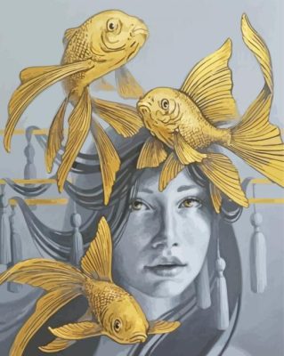 Lady With Goldfish Art Paint By Numbers