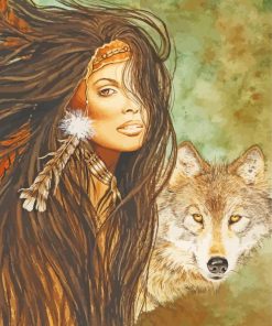 Native Indian Woman And Wolf Art Paint By Numbers