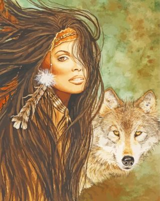 Native Indian Woman And Wolf Art Paint By Numbers