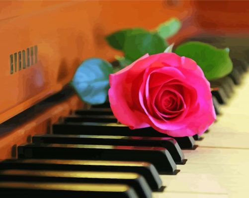 Pink Rose On A Piano Paint By Numbers