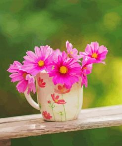 Pink Flowers In Cup Paint By Numbers