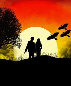 Romantic Couple Silhouette And Tree Paint By Numbers