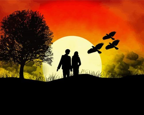 Romantic Couple Silhouette And Tree Paint By Numbers