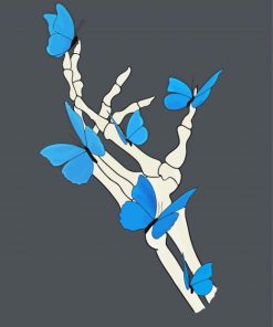 Skeleton Hand With Blue Butterflies Paint By Numbers