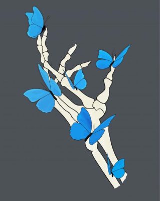 Skeleton Hand With Blue Butterflies Paint By Numbers