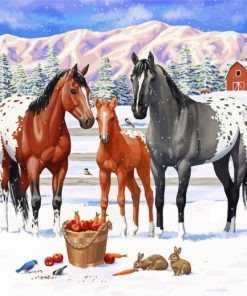 Snowy Ranch And Horses Paint By Numbers