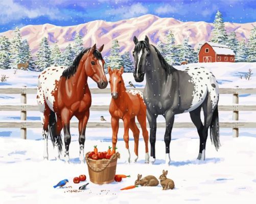 Snowy Ranch And Horses Paint By Numbers