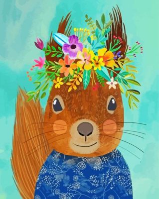 Squirrel With Floral Crown Paint By Numbers