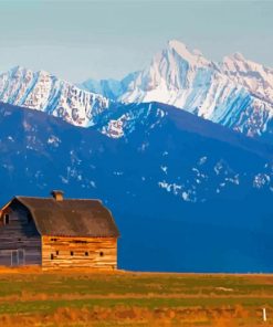 Aesthetic Montana Mountain With Barn Paint By Numbers