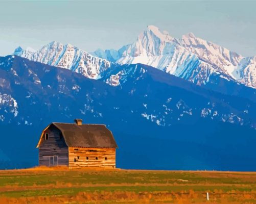 Aesthetic Montana Mountain With Barn Paint By Numbers