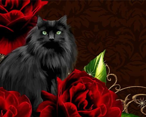 Aesthetic Black Cats With Red Flowers Paint By Numbers