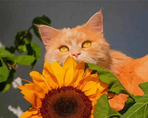 Aesthetic Cat Sunflower Paint By Numbers