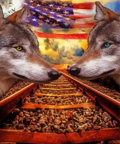 American Flag Wolves Art Paint By Numbers
