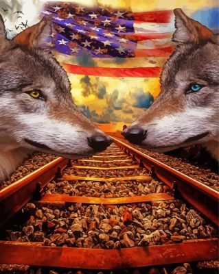 American Flag Wolves Art Paint By Numbers