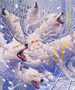 Anime Girl White Wolves Paint By Numbers