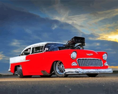 Antique Red 55 Chevy Car Paint By Numbers