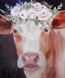 Blonde Cow Wearing Flower Crown Paint By Numbers