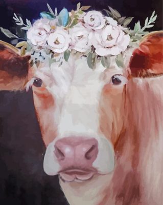 Blonde Cow Wearing Flower Crown Paint By Numbers