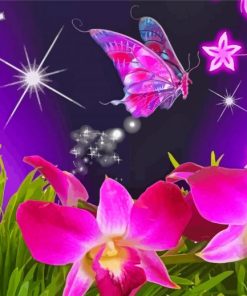 Blooming Pink Orchid And Butterfly Paint By Numbers