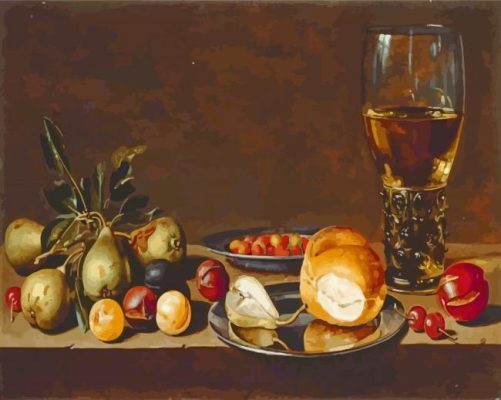 Bread And Fruit On Table Paint By Numbers