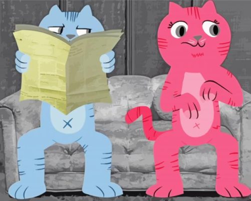 Cartoon Pink Blue Cats Paint By Numbers