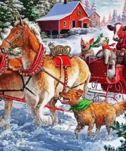 Christmas Horse Sleigh With Dogs Paint By Numbers
