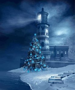 Christmas Lighthouse At Night Paint By Numbers