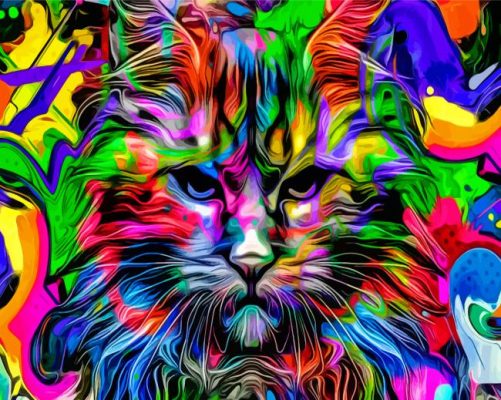 Colorful Psychedelic Cat Paint By Numbers