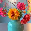 Flowers In A Turquoise Vase Paint By Numbers