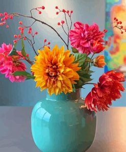 Flowers In A Turquoise Vase Paint By Numbers