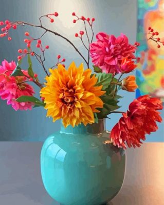 Flowers In A Turquoise Vase Paint By Numbers