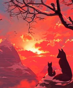 Fox Mother And Baby At Sunset Paint By Numbers