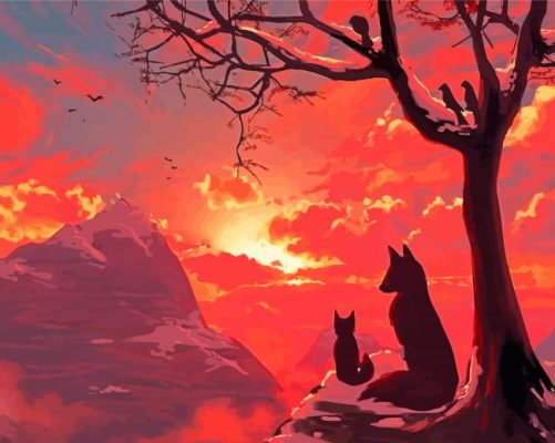 Fox Mother And Baby At Sunset Paint By Numbers