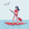 Girl On Paddle Board Cartoon Paint By Numbers