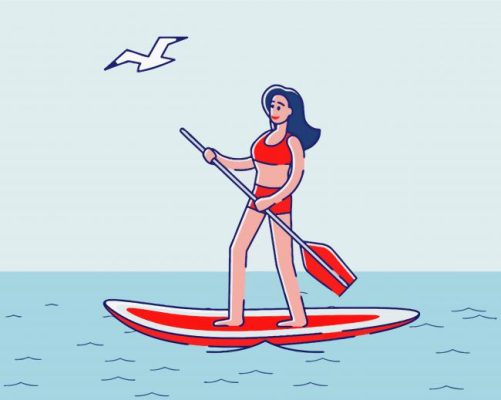 Girl On Paddle Board Cartoon Paint By Numbers