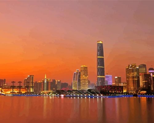 Guangzhou City At Sunset Paint By Numbers