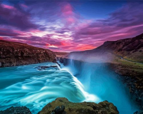 Gullfoss Falls At Sunset Paint By Numbers