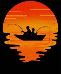 Illustration Father And Son Fishing Silhouette Paint By Numbers