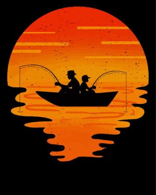 Illustration Father And Son Fishing Silhouette Paint By Numbers