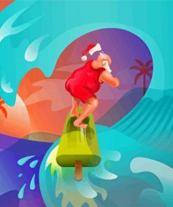 Illustration Surfing Santa Claus Paint By Numbers