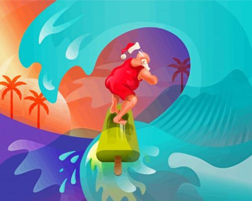 Illustration Surfing Santa Claus Paint By Numbers