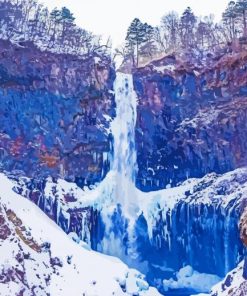 Kegon Japan Waterfall In Winter Paint By Numbers