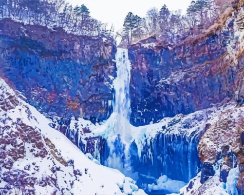 Kegon Japan Waterfall In Winter Paint By Numbers