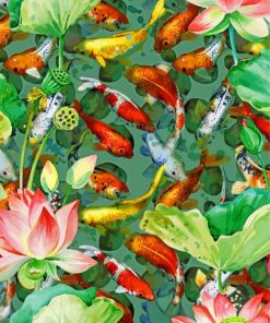 Koi Carps With Lotus Flowers Paint By Numbers