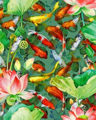 Koi Carps With Lotus Flowers Paint By Numbers