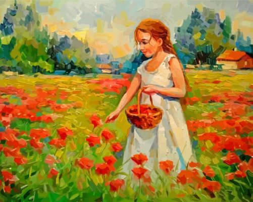 Lady In Poppy Field Abstract Paint By Numbers