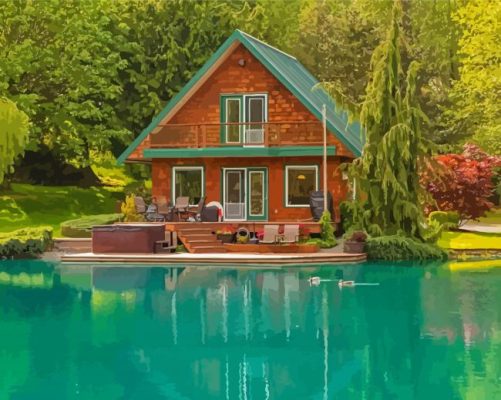 Lakeside Cabin In The Woods Paint By Numbers