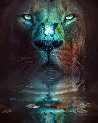 Lion With Butterfly Reflection Paint By Numbers