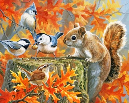 Mischievous Squirrel And Birds Paint By Numbers