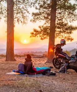 Motorcycle Camping Sunset Paint By Numbers